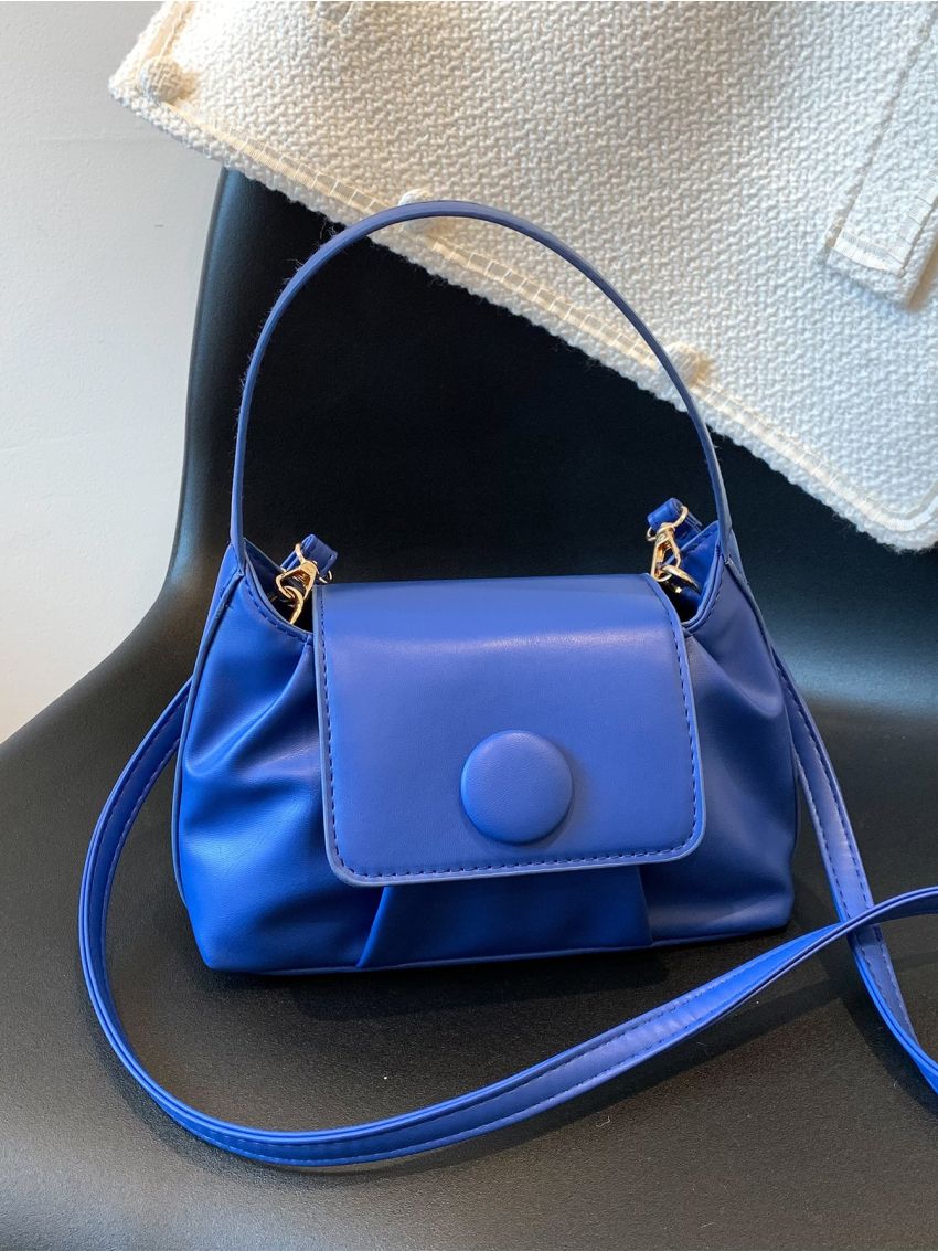 Button Decor Flap Ruched Bag