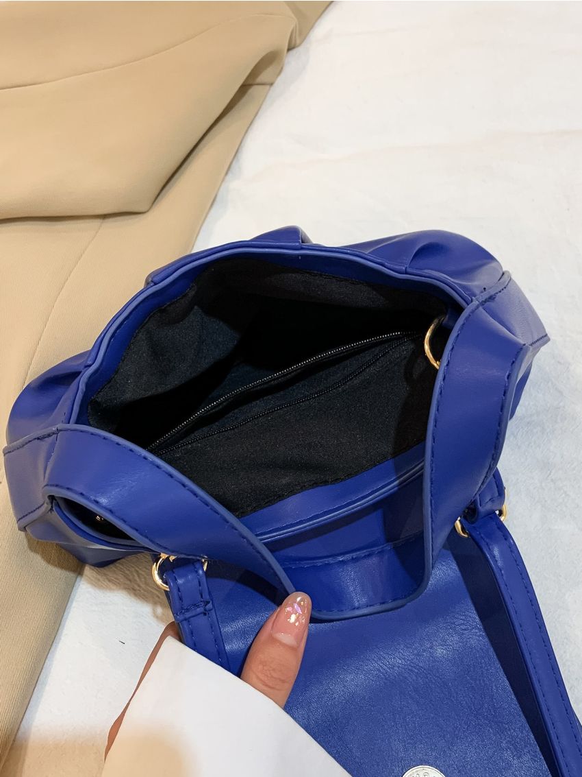 Button Decor Flap Ruched Bag