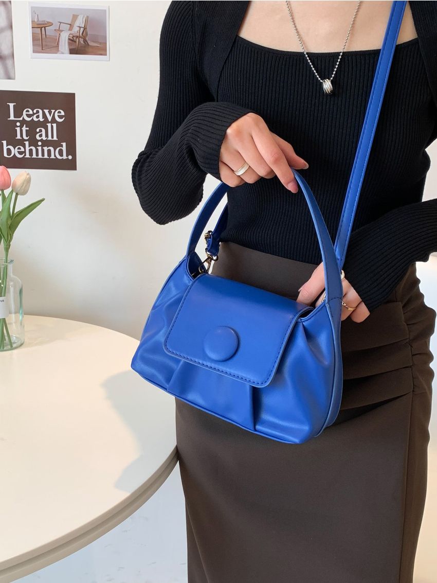 Button Decor Flap Ruched Bag