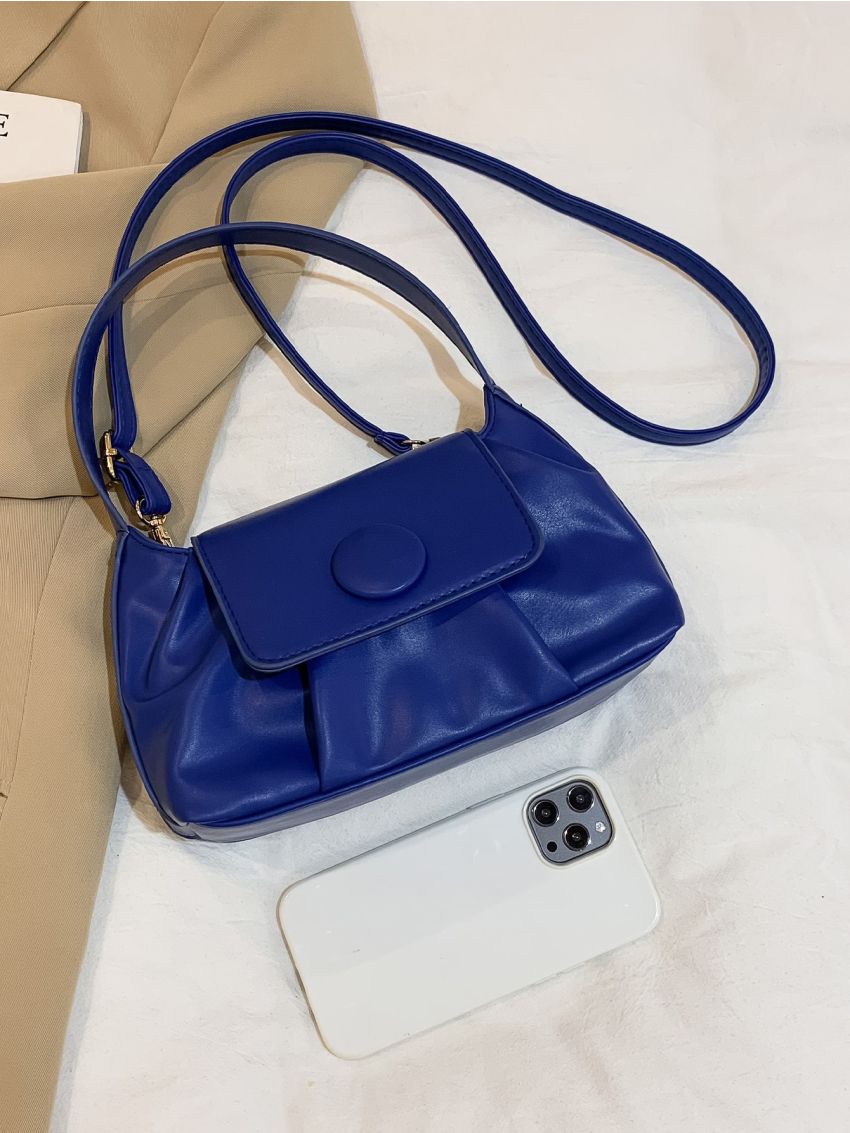 Button Decor Flap Ruched Bag