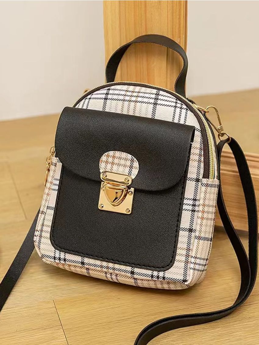 Mini Tartan Push Lock Curved Top Backpack