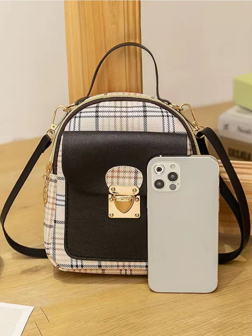 Mini Tartan Push Lock Curved Top Backpack
