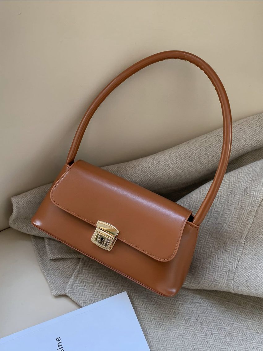 Minimalist Push Lock Flap Baguette Bag