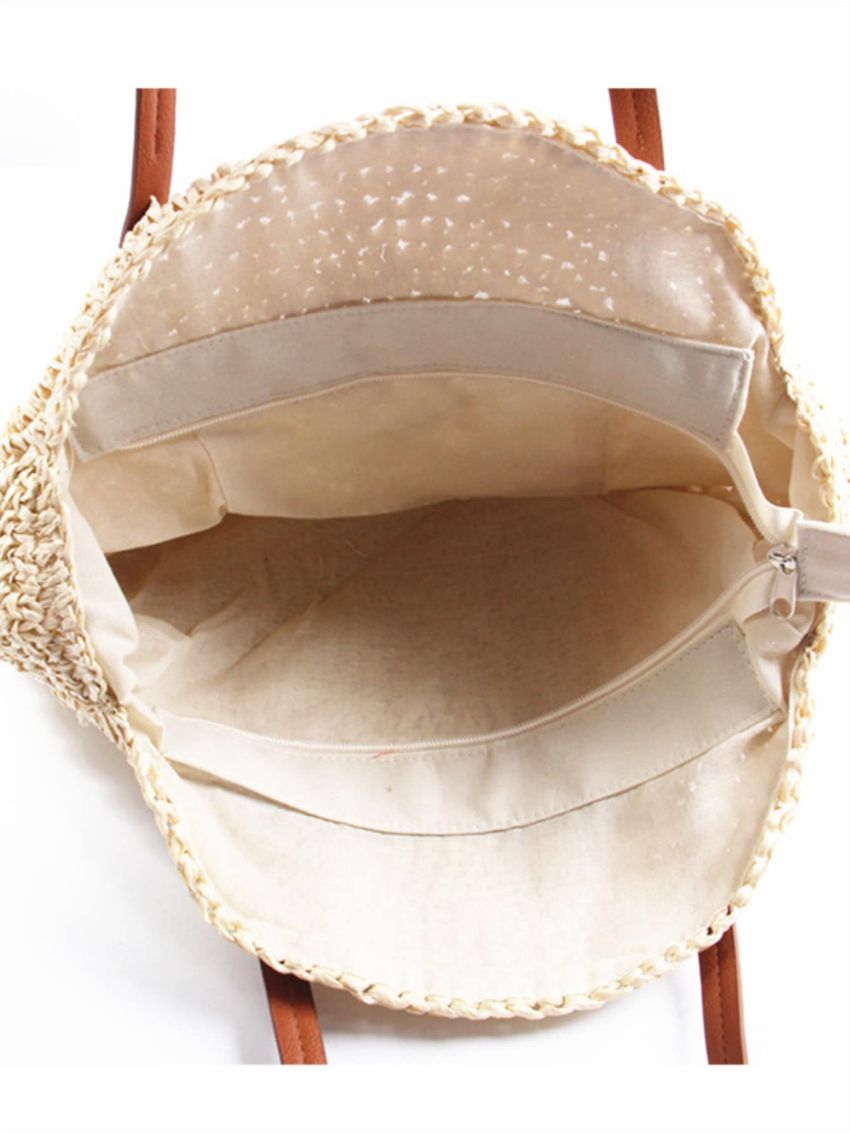 Circle Straw Shoulder Tote Bag