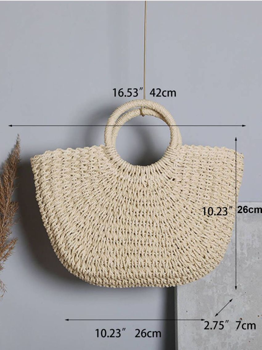 Ring Handle Design Straw Bag