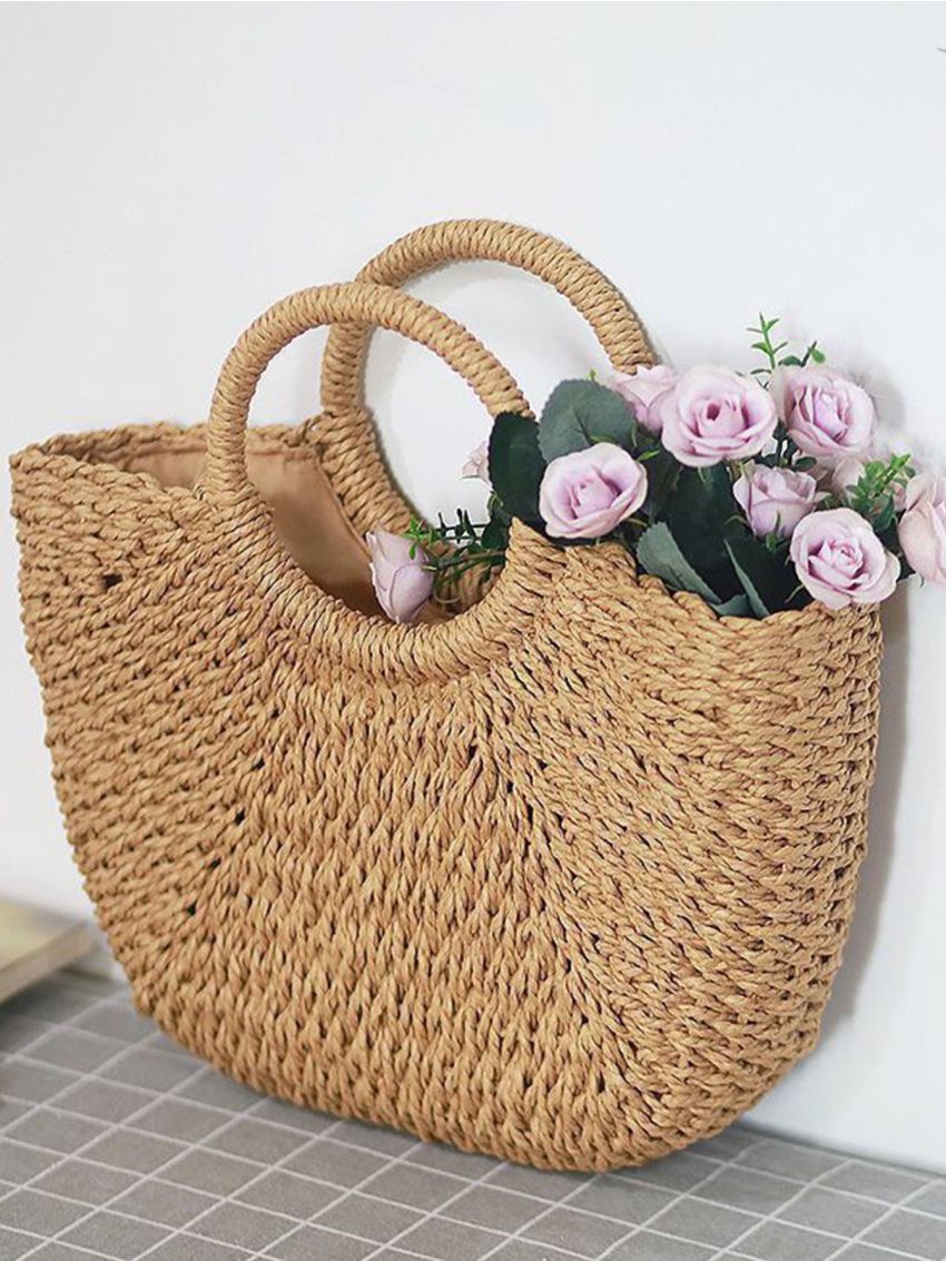 Minimalist Top Handle Straw Bag
