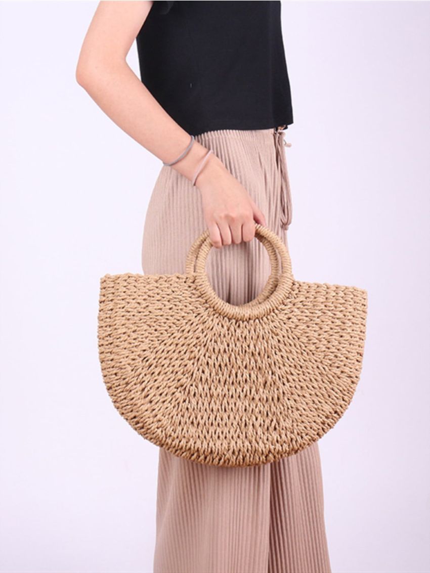 Minimalist Top Handle Straw Bag