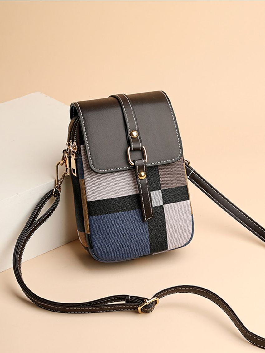 Mini Random Colorblock Plaid Flap Square Bag