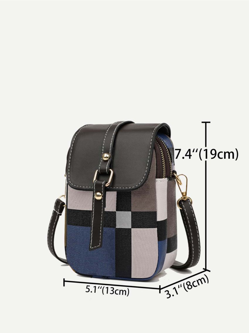 Mini Random Colorblock Plaid Flap Square Bag