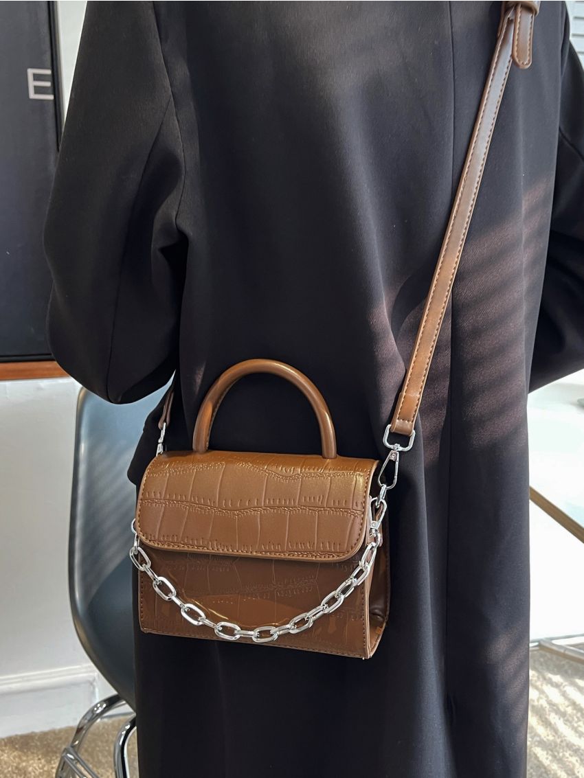 Mini Crocodile Embossed Chain Decor Flap Square Bag