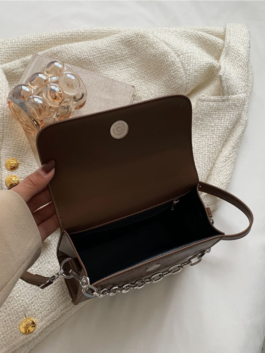 Mini Crocodile Embossed Chain Decor Flap Square Bag