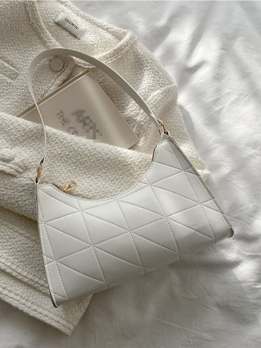 Quilted Zipper Baguette Bag