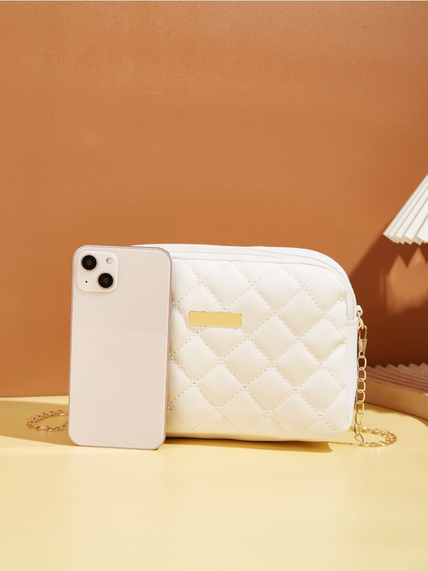 Mini Quilted Detail Metal Decor Chain Square Bag
