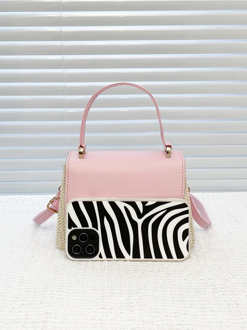 Top Handle Flap Straw Bag