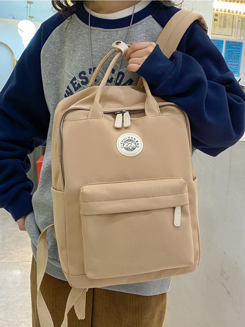 Letter Patch Decor Functional Backpack