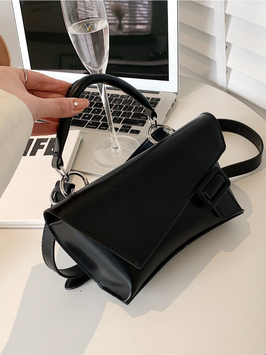 Solid Buckle Satchel Bag