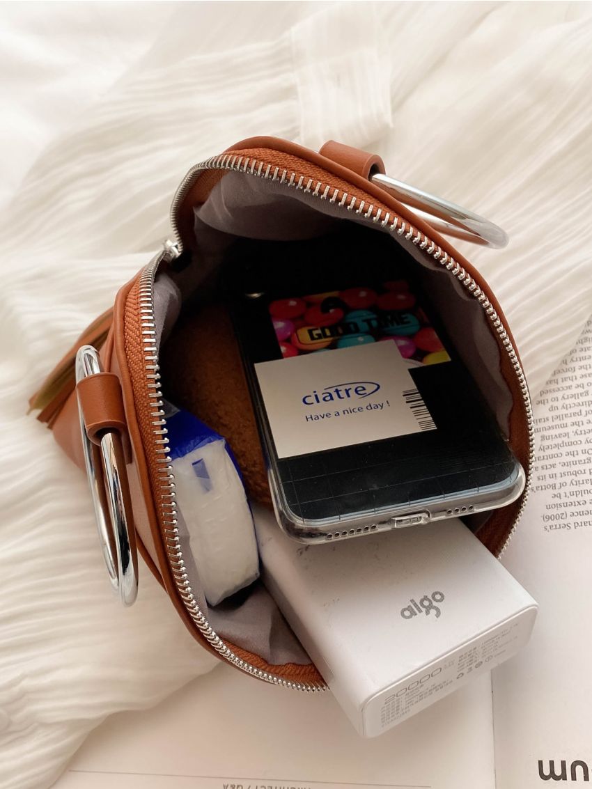 Tassel Decor Satchel Bag With Ring Handle