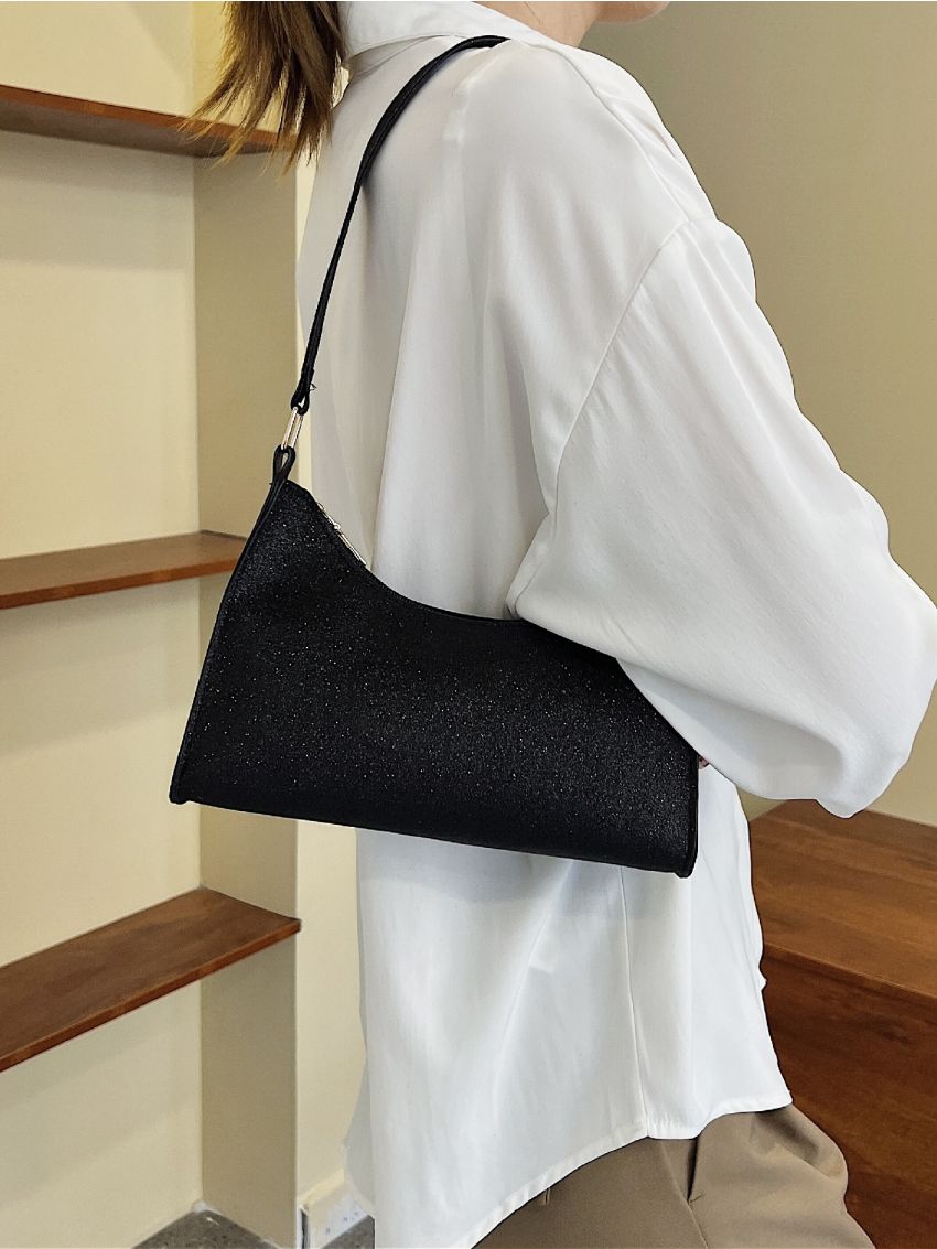 Minimalist Glitter Baguette Bag