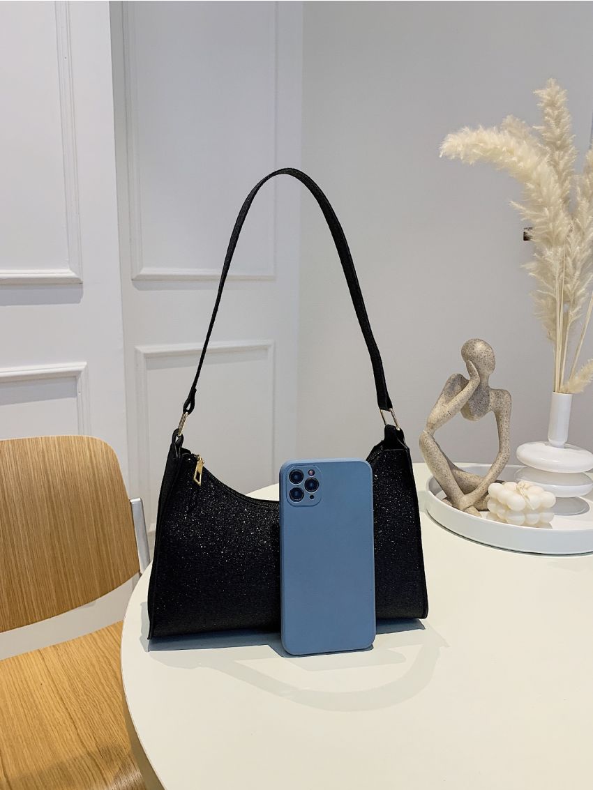 Minimalist Glitter Baguette Bag
