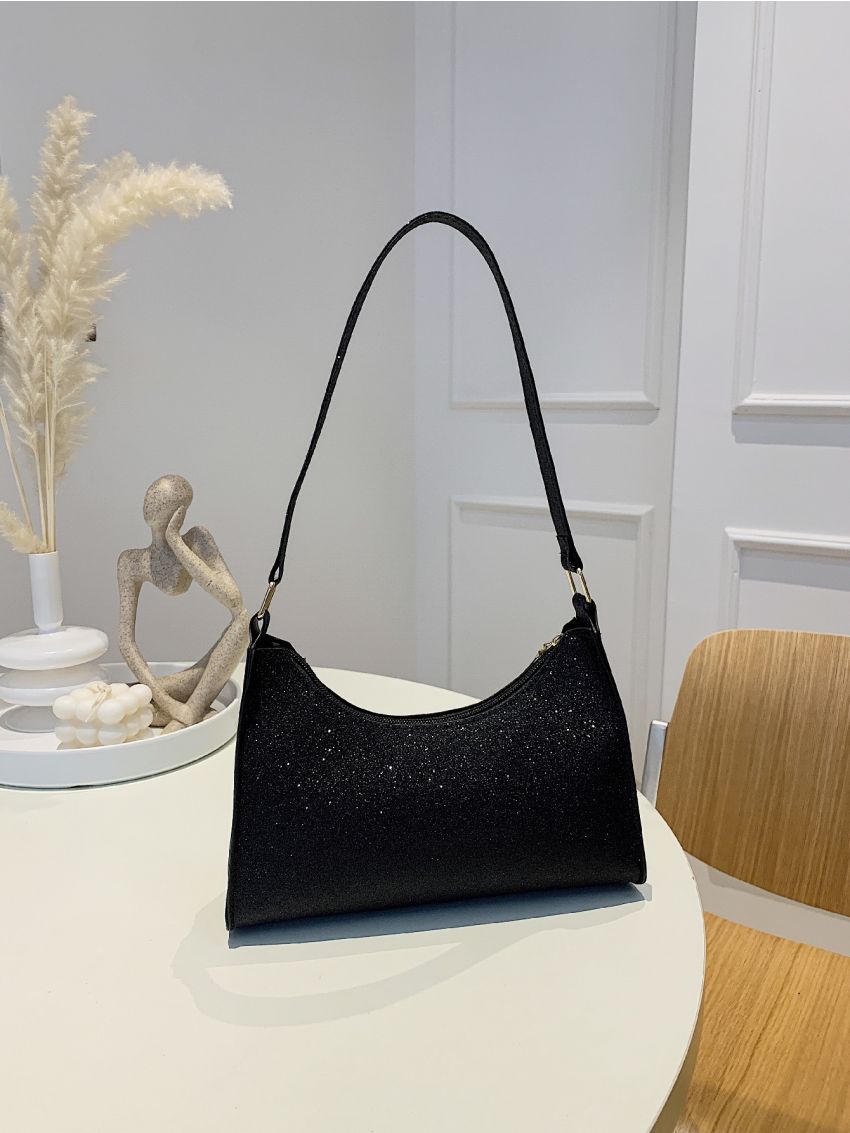 Minimalist Glitter Baguette Bag