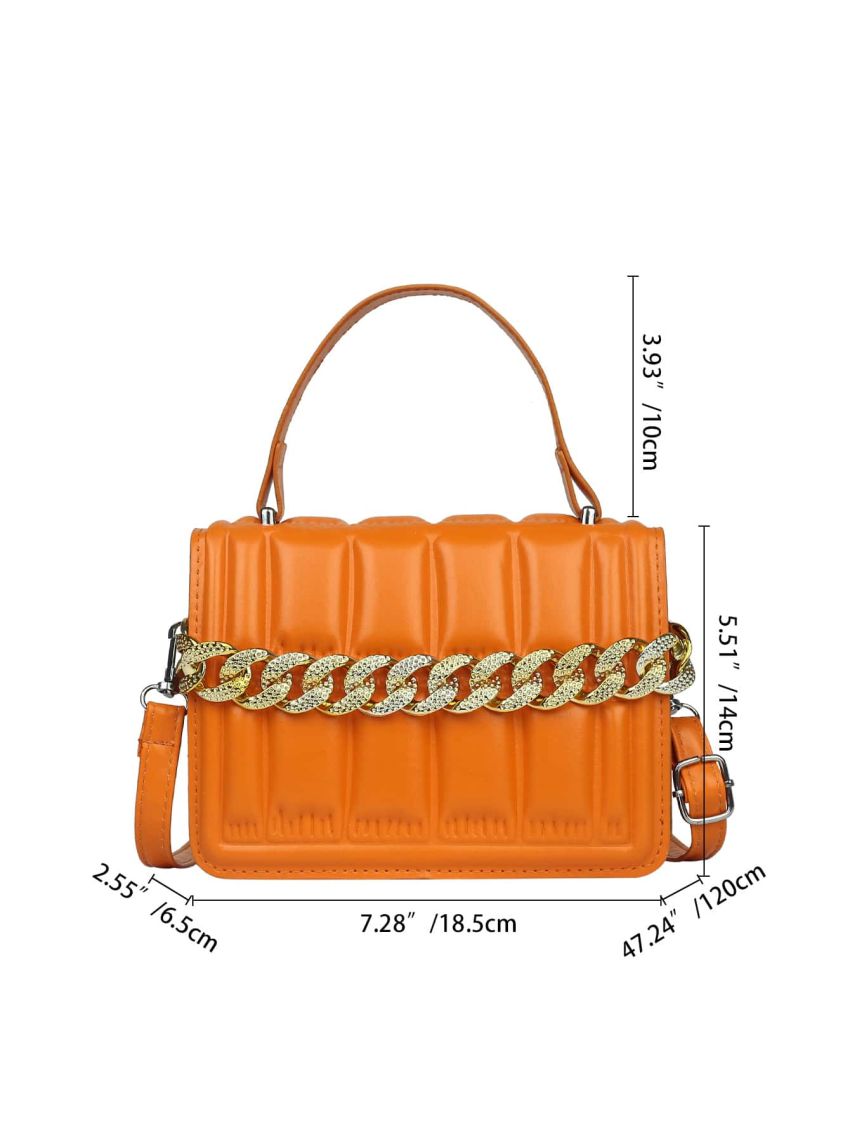 Minimalist Textured Chain Decor Flap Square Bag