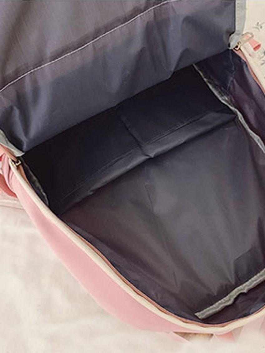 Colorblock Multi-compartment Large Capacity Backpack With Cartoon Charm