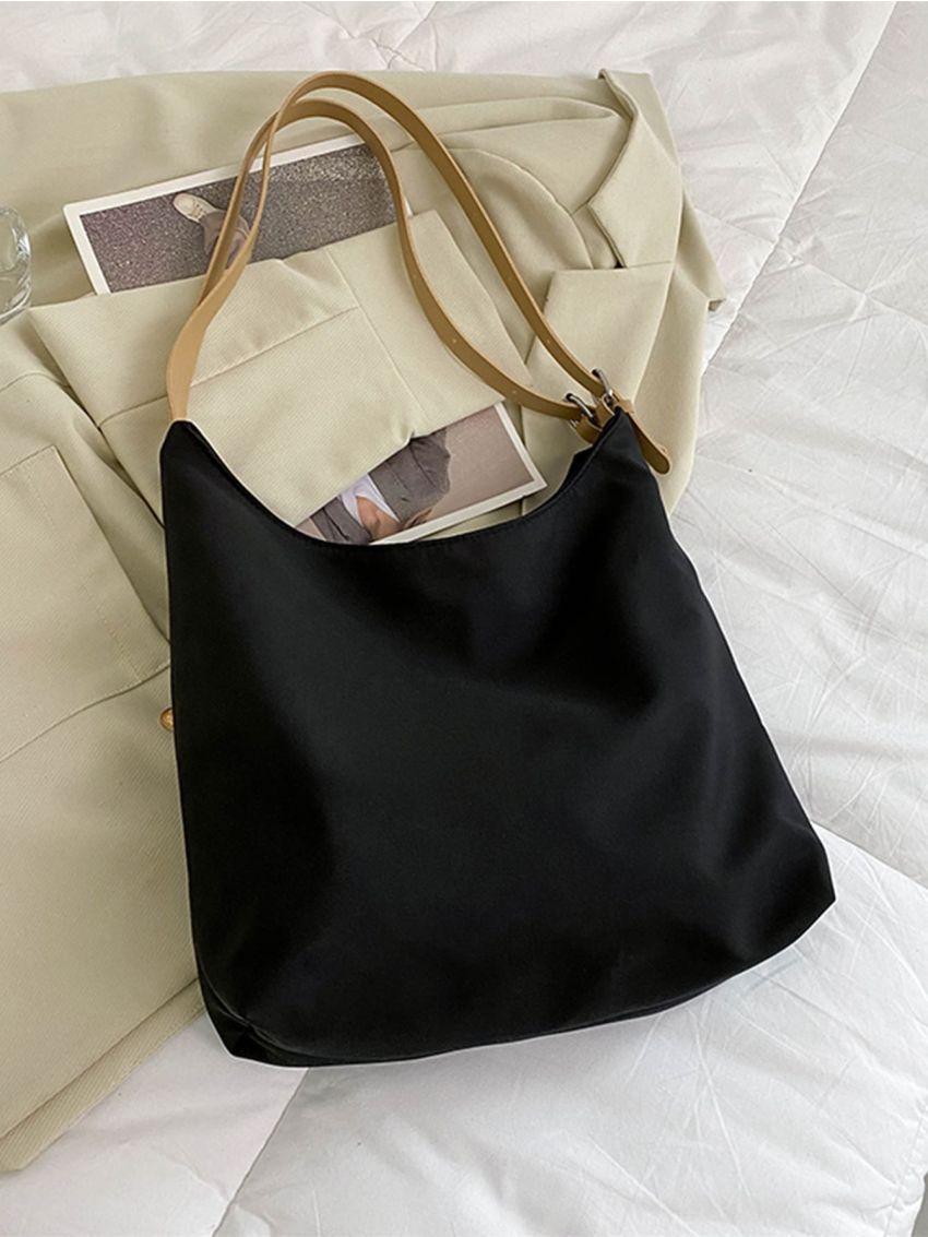 Minimalist Buckle Decor Shoulder Tote Bag