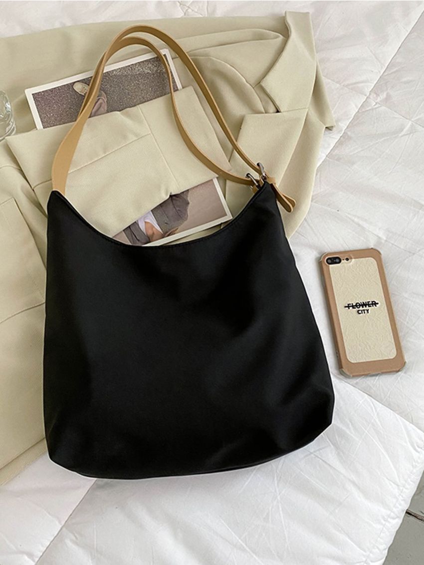 Minimalist Buckle Decor Shoulder Tote Bag