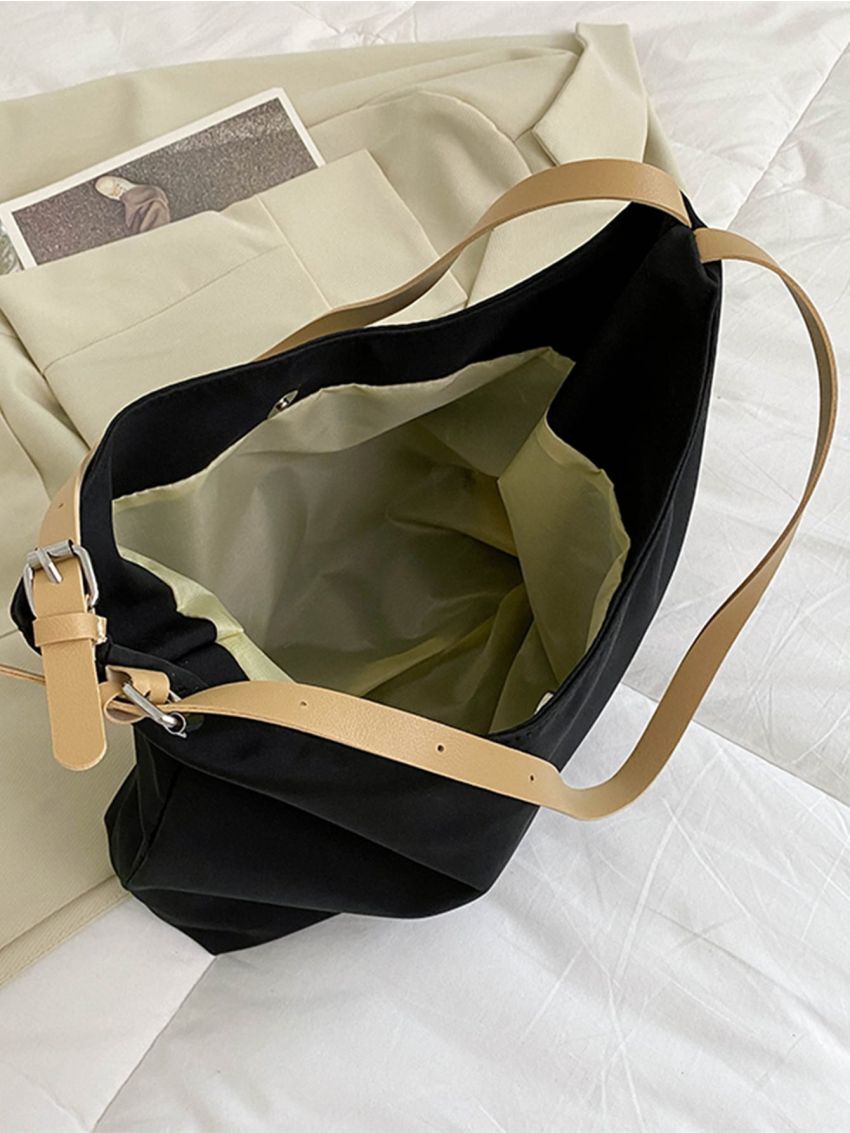 Minimalist Buckle Decor Shoulder Tote Bag