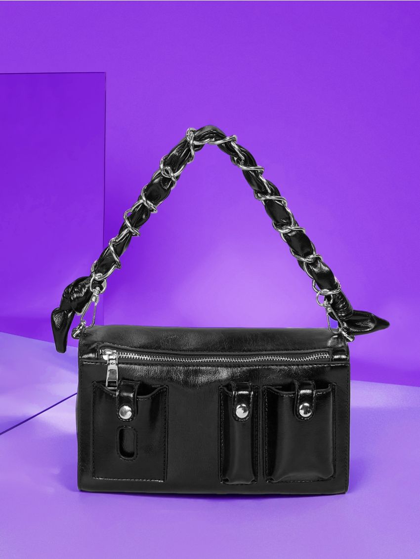 Vintage Design Pocket Front Square Bag