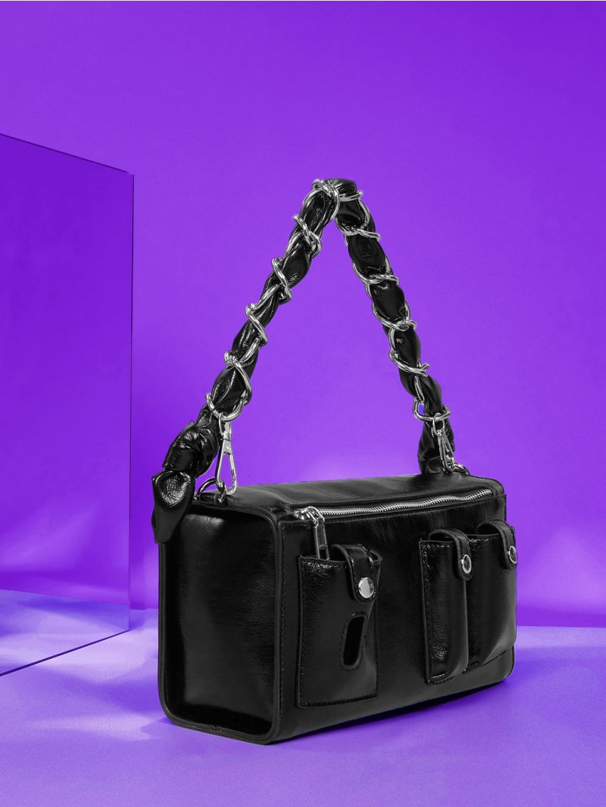 Vintage Design Pocket Front Square Bag