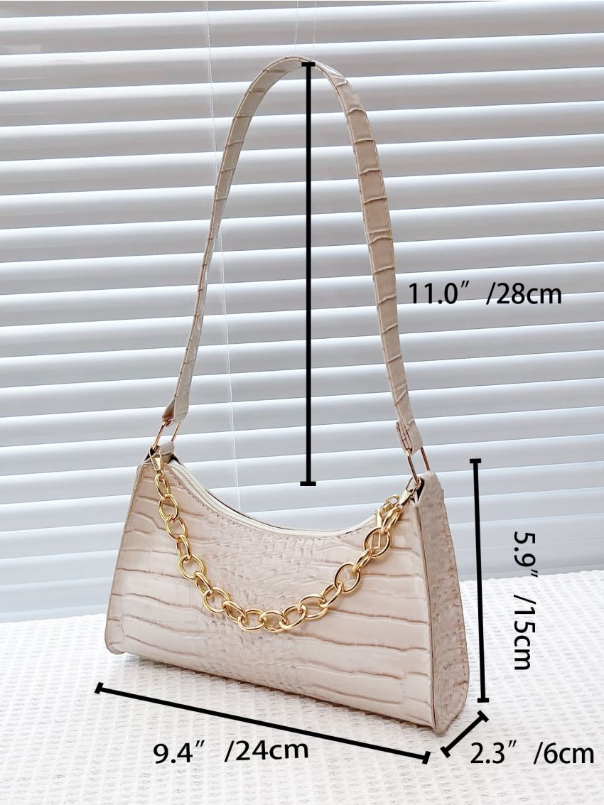Crocodile Embossed Chain Baguette Bag