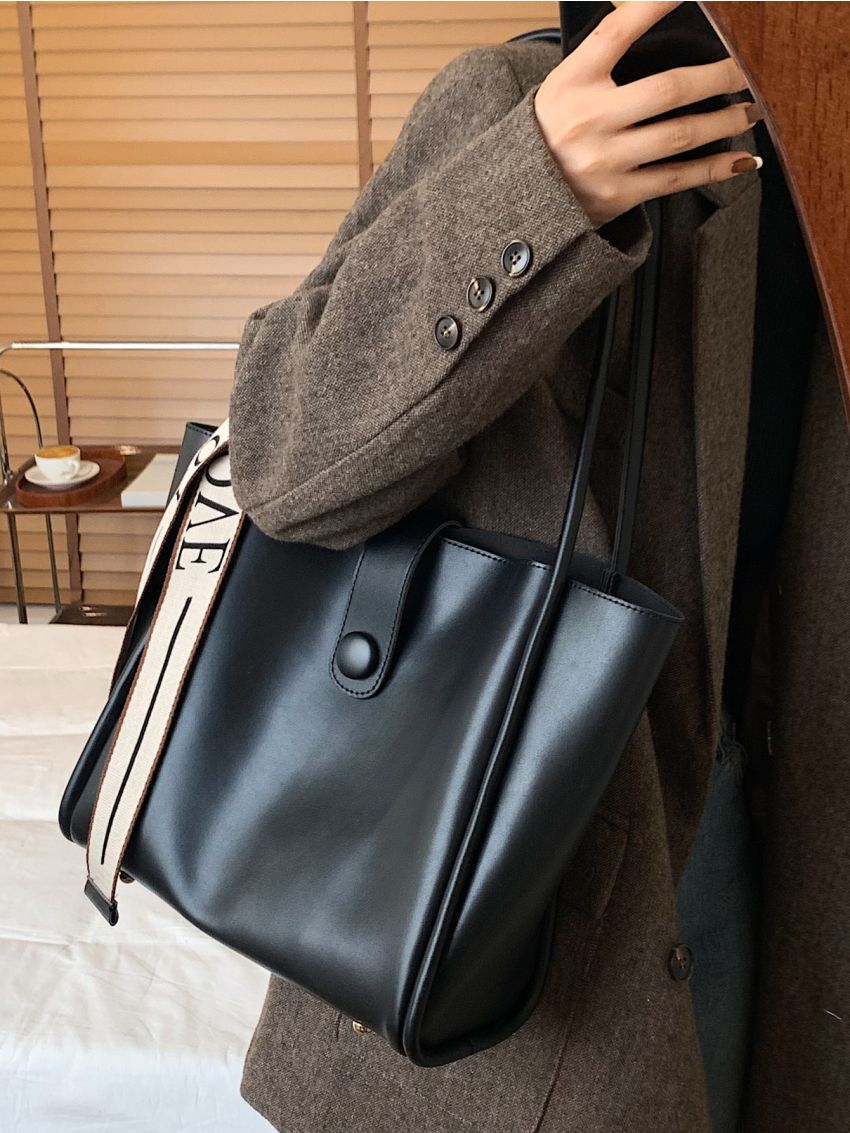 Letter Tape Decor Shoulder Tote Bag