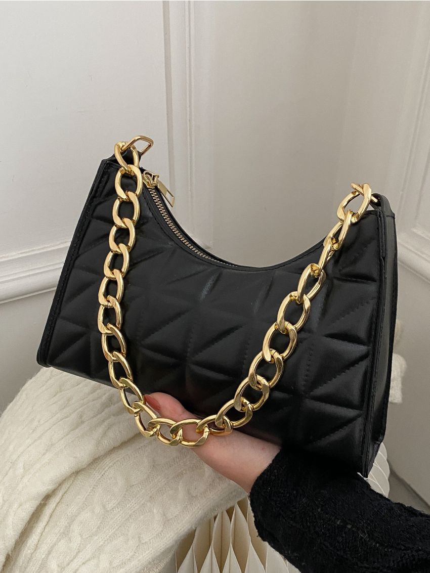 Quilted Chain Baguette Bag
