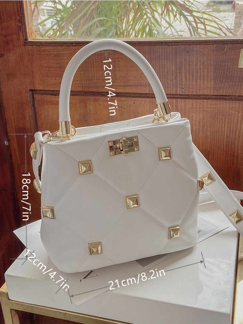 Minimalist Quilted Spiked Decor Square Bag