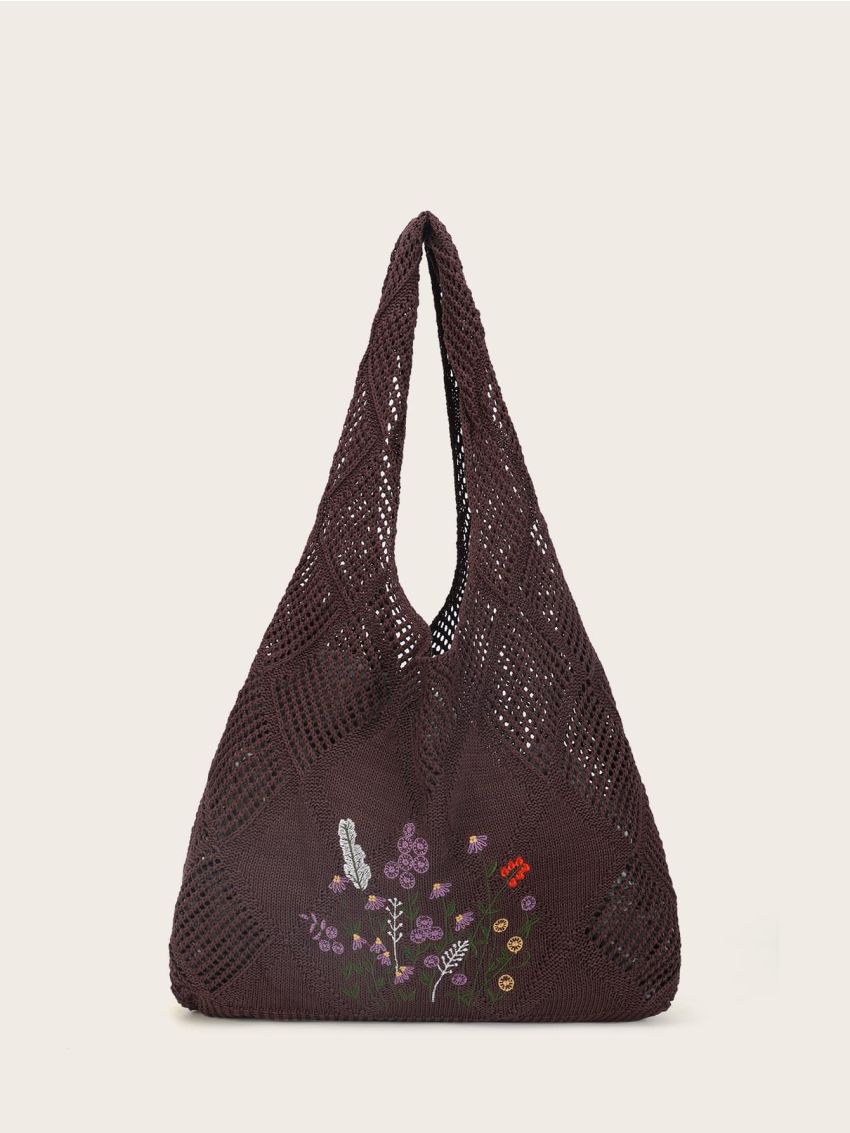 Floral Embroidery Hollow Out Crochet Bag