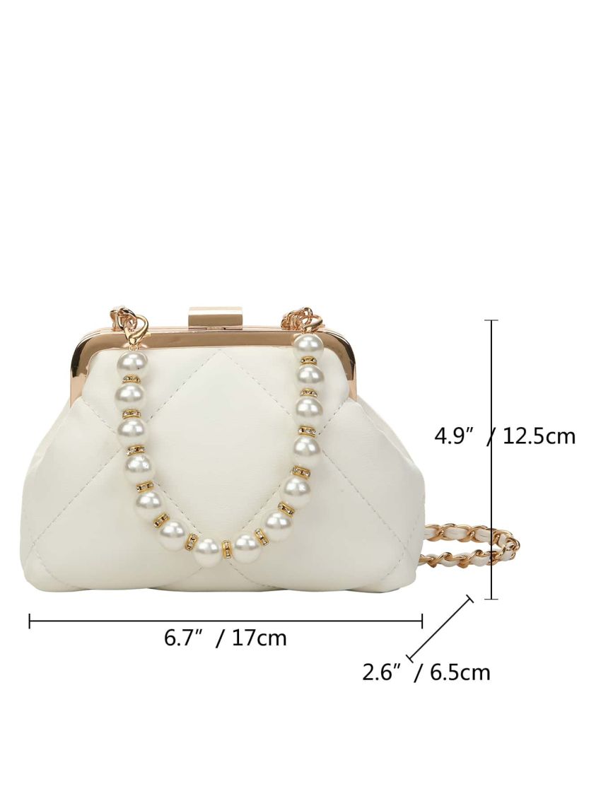 Minimalist Quilted Faux Pearl Decor Bucket Bag