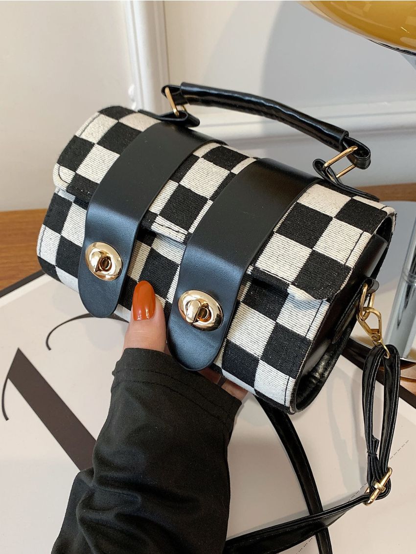 Checkered Flap Top Handle Bag