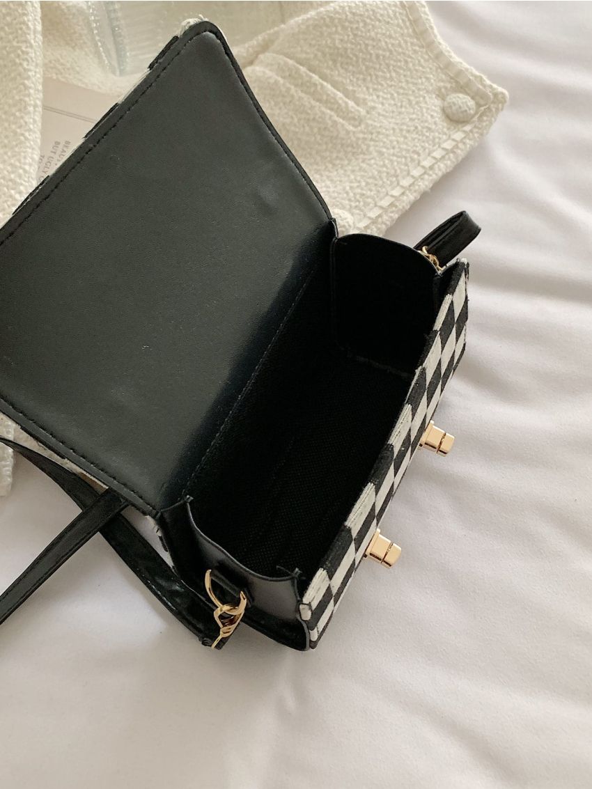 Checkered Flap Top Handle Bag