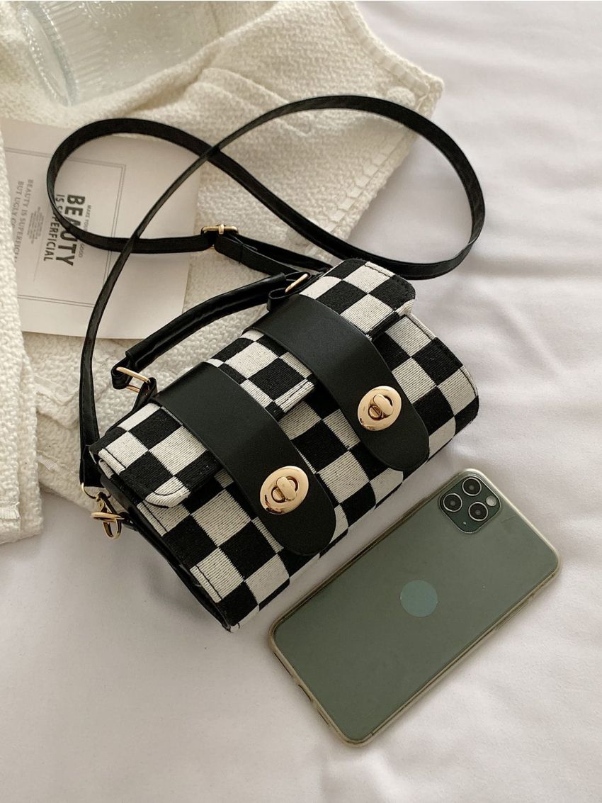 Checkered Flap Top Handle Bag