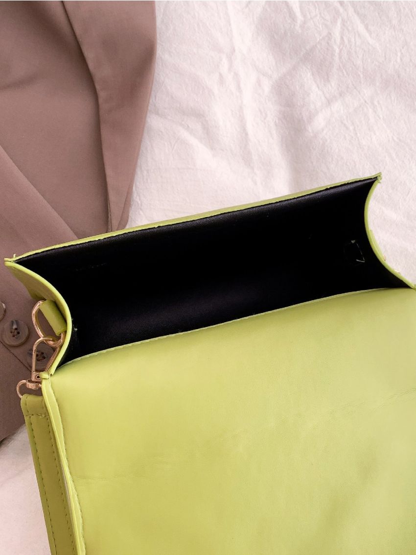 Gemstone & Chain Decor Quilted Flap Square Bag