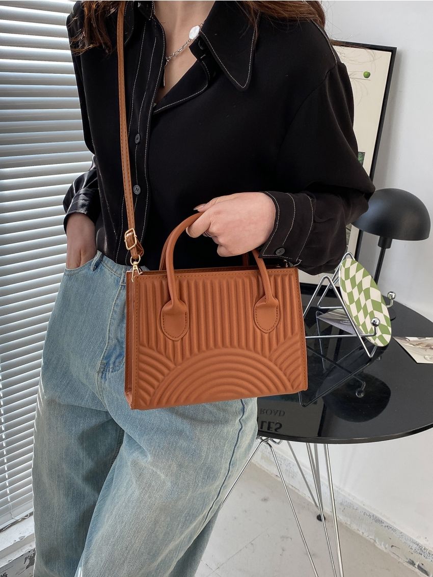 Quilted Pattern Double Handle Square Bag