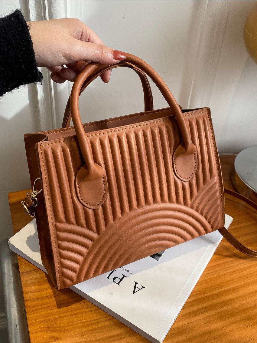 Quilted Pattern Double Handle Square Bag