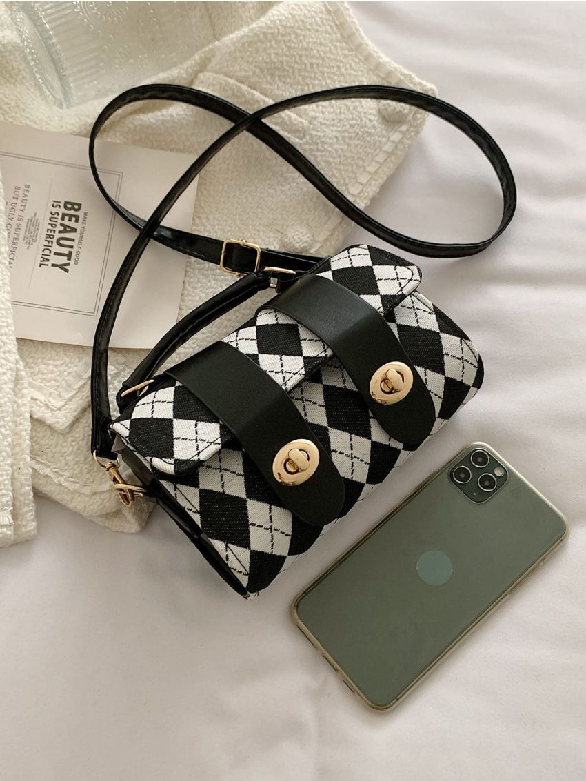 Geometric Graphic Flap Square Bag