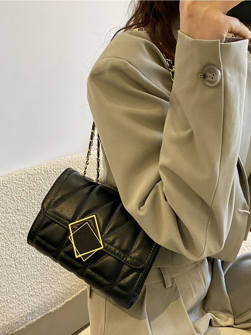 Mini Minimalist Quilted Chain Flap Square Bag
