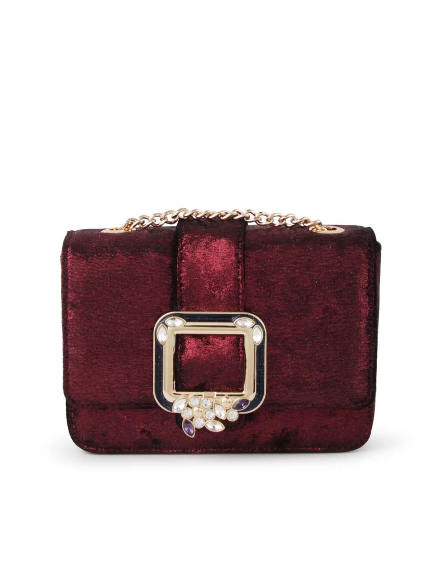 Rhinestone & Buckle Decor Velvet Square Bag