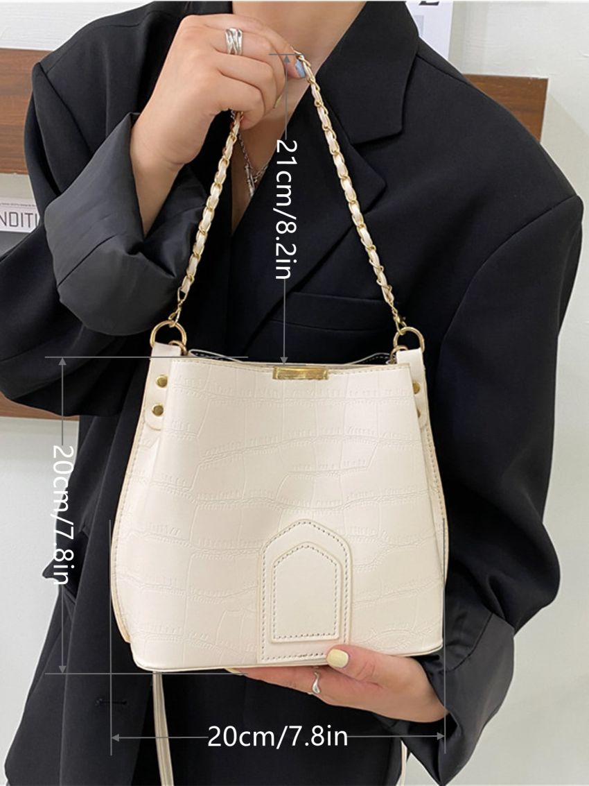 Mini Crocodile Embossed Chain Decor Bucket Bag