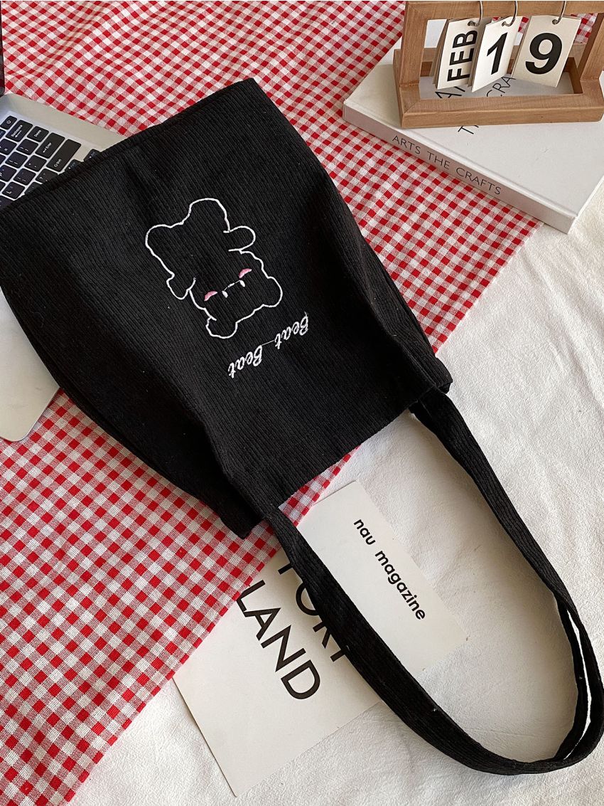 Cartoon Bear Graphic Shoulder Tote Bag