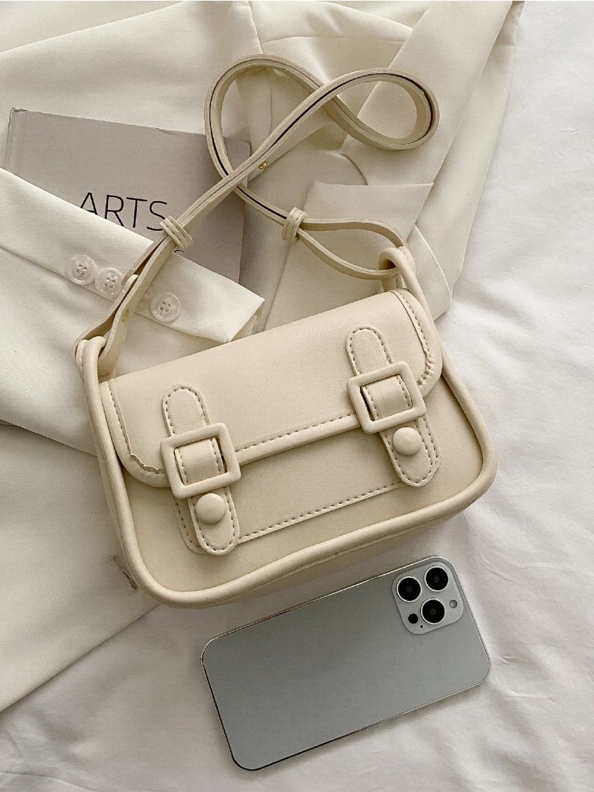 Double Buckle Decor Flap Square Bag