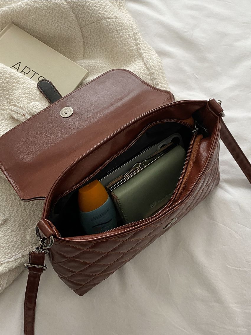 Quilted Buckle Decor Flap Square Bag